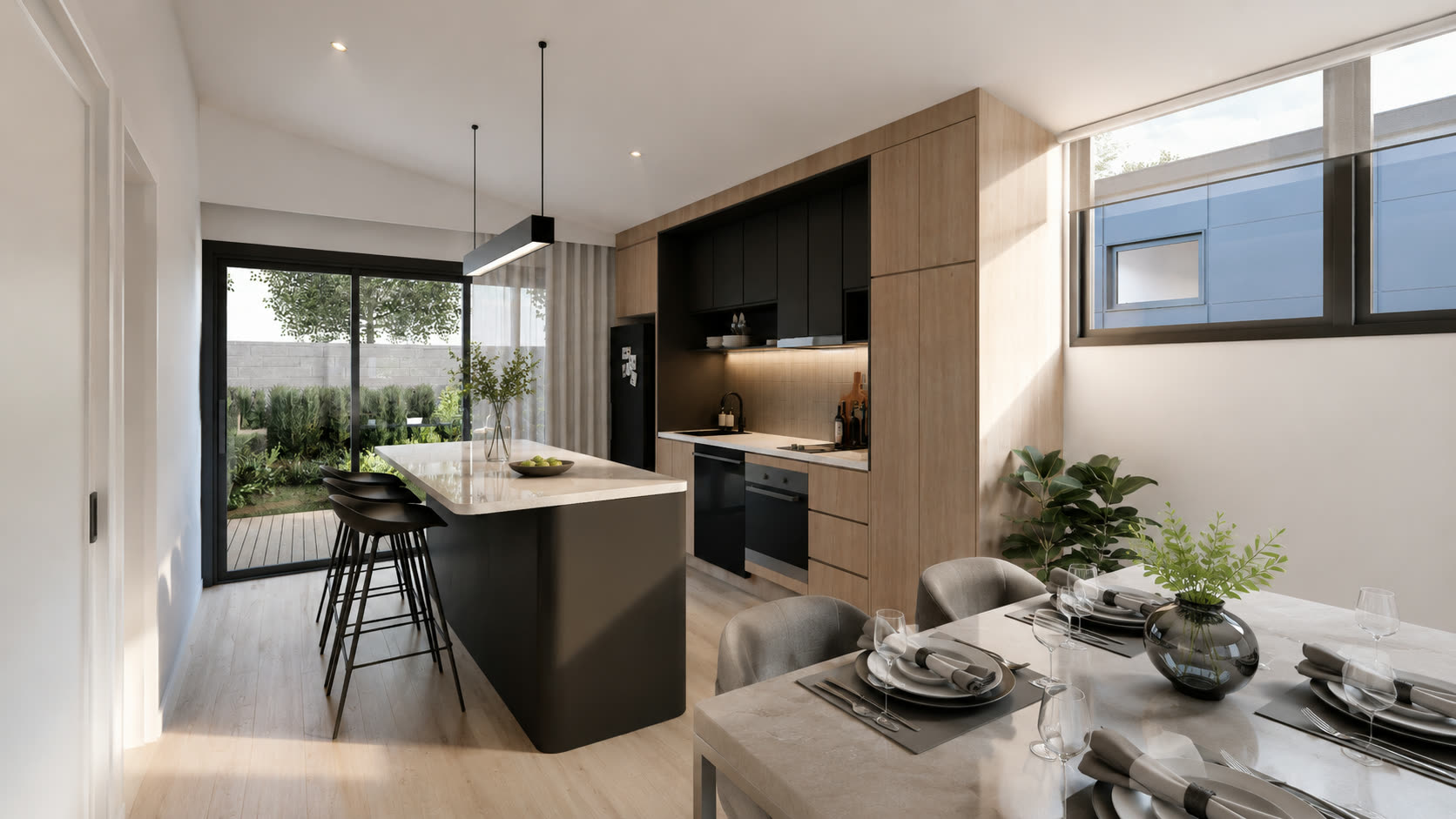 Dining toward courtyard